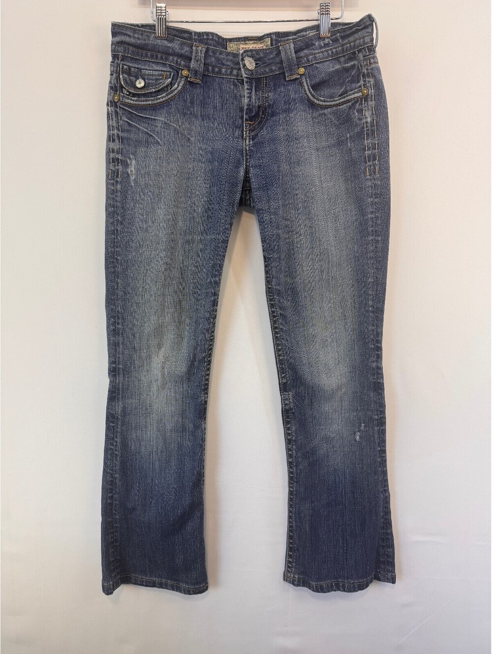 MEK Denim Y2K Low Rise Western Cowgirl Bootcut Jeans Embroidered Flap Pocket 30